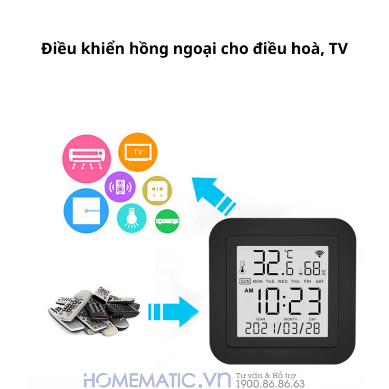 Đồng Hồ đo Nhiệt độ độ ẩm Kiêm điều Khiển Hồng Ngoại Wifi Cho điều Hòa, Tv Tuya S09ir