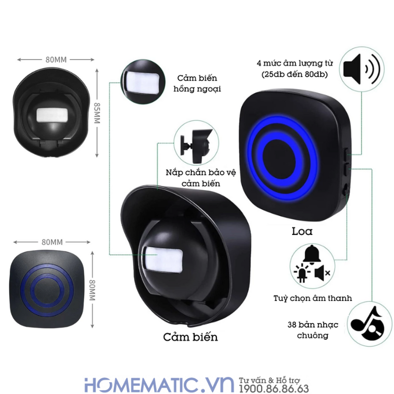 Chuông Báo Khách Không Dây Báo Trộm Chống Nước Ngoài Trời H453 Chuông Báo Khách Không Dây Báo Trộm Chống Nước Ngoài Trời H453