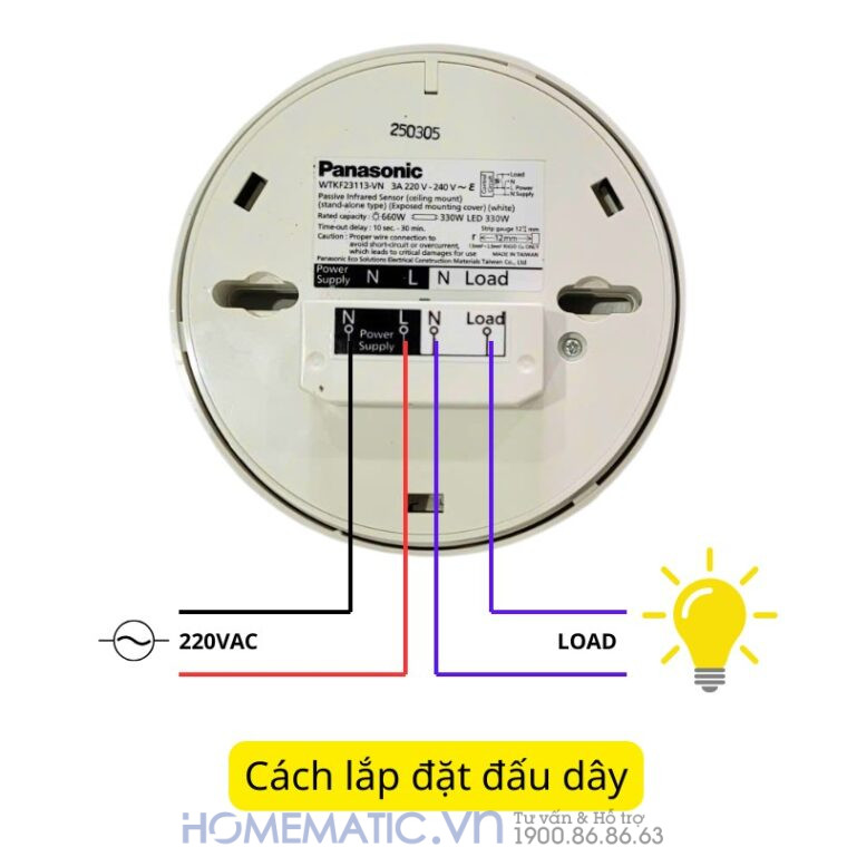 Công Tắc Cảm ứng Panasonic Gắn Nổi Trần WTKF23113-VN cách đấu dây