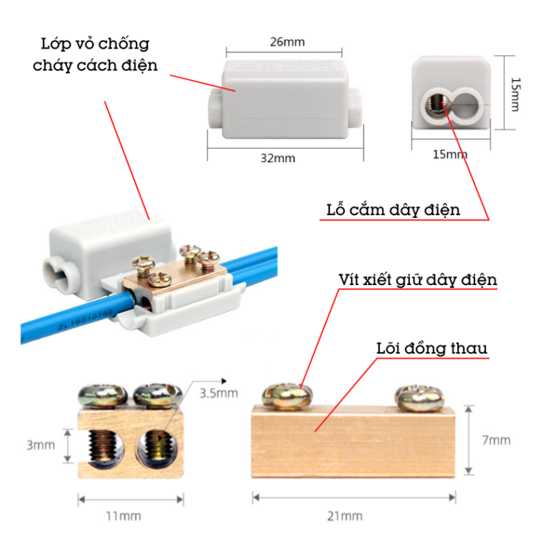 Cút Nối Dây điện Liền Khối Chịu Tải 1 Cổng Ra 2 Zk-1306 đôi Và đơn