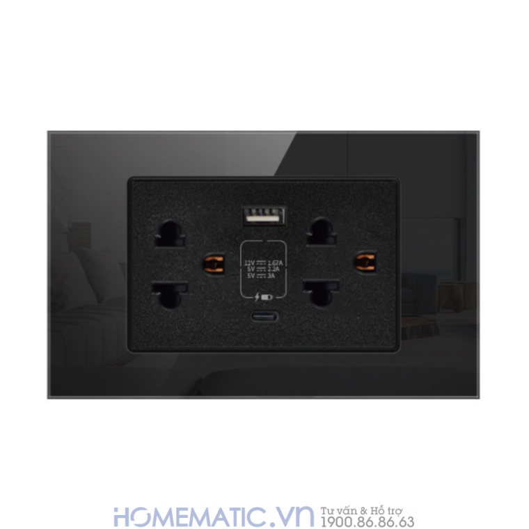 Ổ Cắm Usb âm Tường Homematic Hỗ Trợ Sạc Nhanh Mặt Kính Cao Cấp