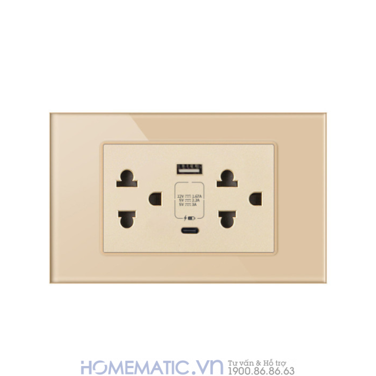 Ổ Cắm Usb âm Tường Homematic Hỗ Trợ Sạc Nhanh Mặt Kính Cao Cấp
