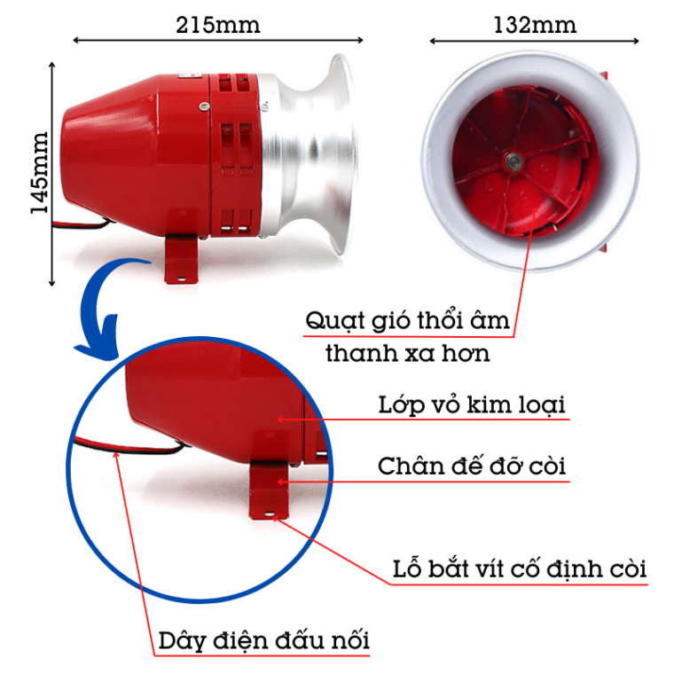 Còi Hú Cảnh Sát Chống Trộm Báo động Báo Trộm Báo Cháy Ms390 (phiên Bản Công Nghiệp âm Lượng Lớn)