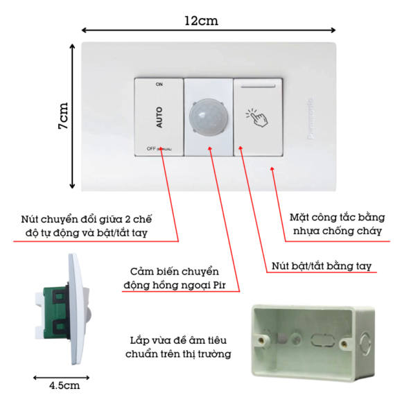 Công Tắc Panasonic Halumie Cảm ứng Hồng Ngoại Halupir Wevhpir3