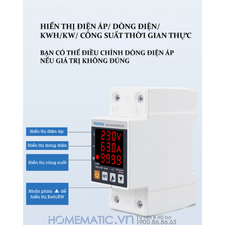Công Tơ điện Tử Bảo Vệ Quá áp, Thấp áp, Quá Tải Tvps1-63p