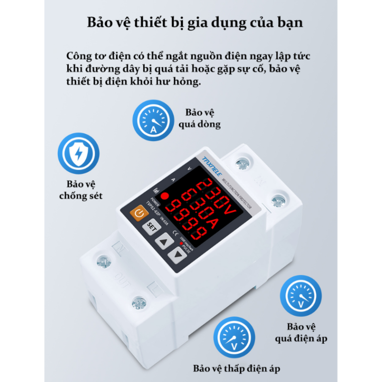 Công Tơ điện Tử Bảo Vệ Quá áp, Thấp áp, Quá Tải Tvps1-63p