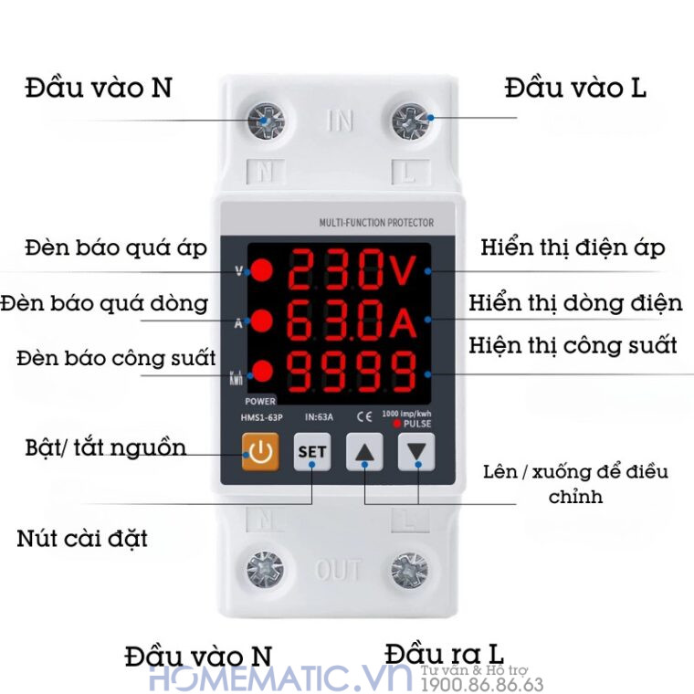 Công Tơ điện Tử Bảo Vệ Quá áp, Thấp áp, Quá Tải Tvps1-63p
