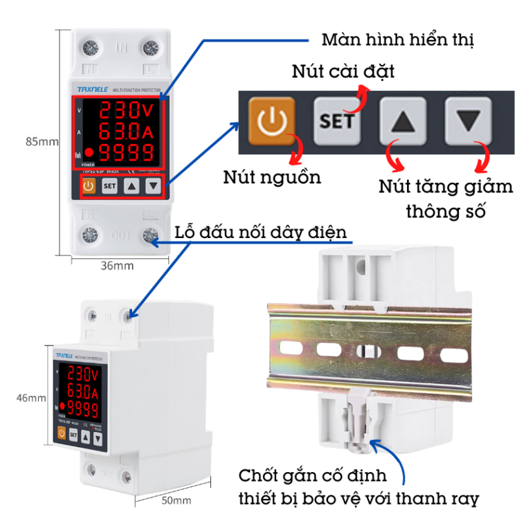Công Tơ điện Tử Bảo Vệ Quá áp, Thấp áp, Quá Tải Tvps1-63p
