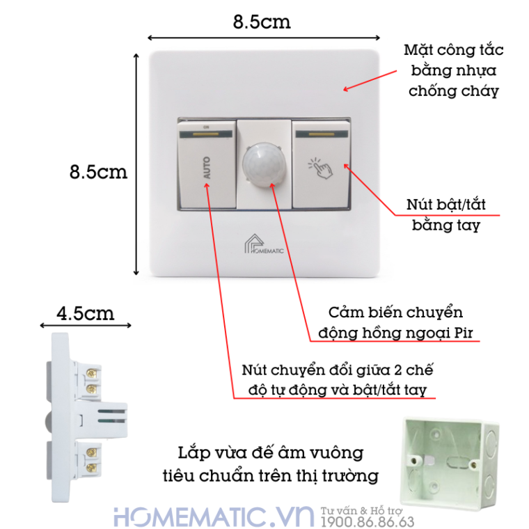 Công Tắc Cảm Biến Homematic Bật đèn Cầu Thang Tự động Hm86pir