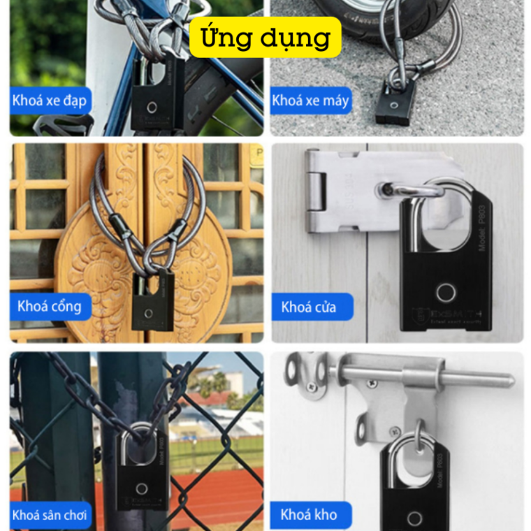 Ổ khoá vân tay Chống Trộm Chống Cắt Chống Nước Thông Minh Kèm Chìa Exsmith P803 Khóa chống cắt Exsmith P803 để khóa cổng sắt, khóa cổng, khoá cửa, khóa xe,....Cho gia đình, nhà kho, cơ quan, trường học, khu mua sắm...