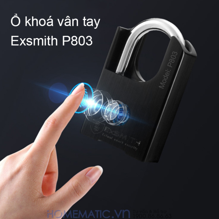 Ổ Khóa Vân Tay Chống Trộm Chống Cắt Chống Nước Thông Minh Kèm Chìa Exsmith P803