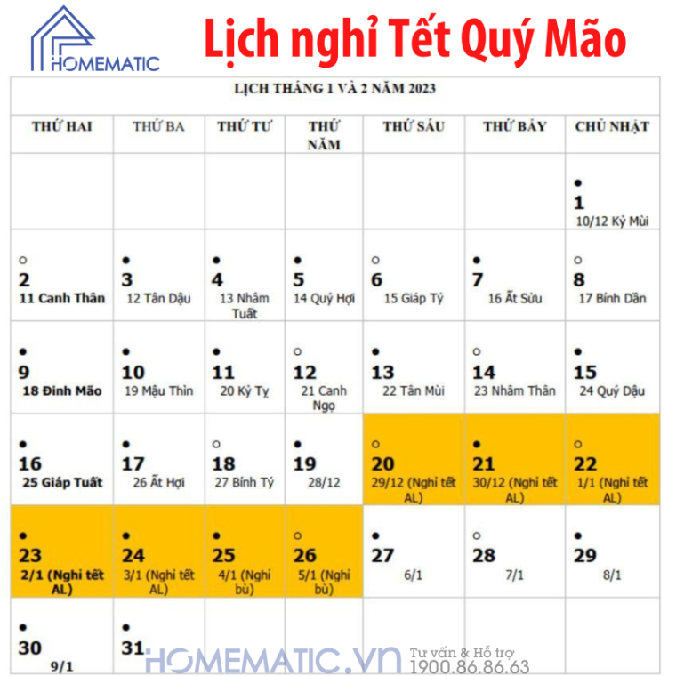 Thông Báo Lịch Nghỉ Tết Nguyên Đán 2023