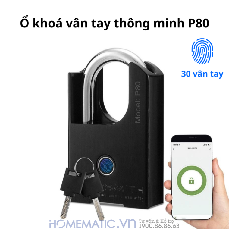 Ổ Khóa Vân Tay Chống Trộm Chống Cắt Chống Nước Thông Minh Kèm Chìa Exsmith P803