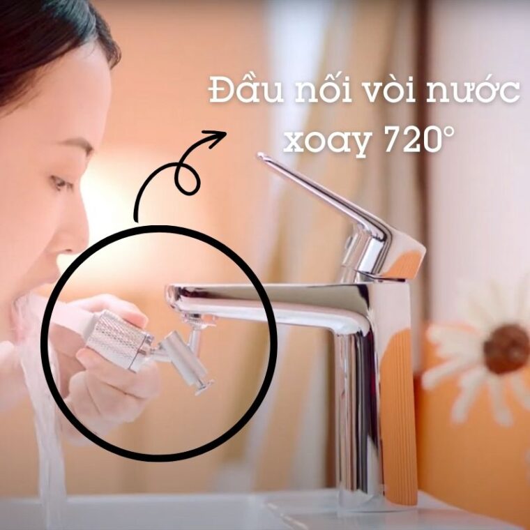Đầu Nối Vòi Nước Xoay 720 độ Cho Lavabo Hỗ Trợ Phun Sương Spa Mát Xa Mặt
