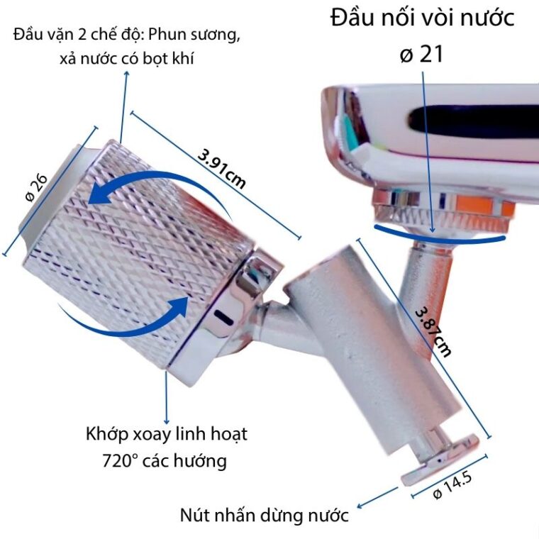Đầu Nối Vòi Nước Xoay 720 độ Cho Lavabo Hỗ Trợ Phun Sương Spa Mát Xa Mặt