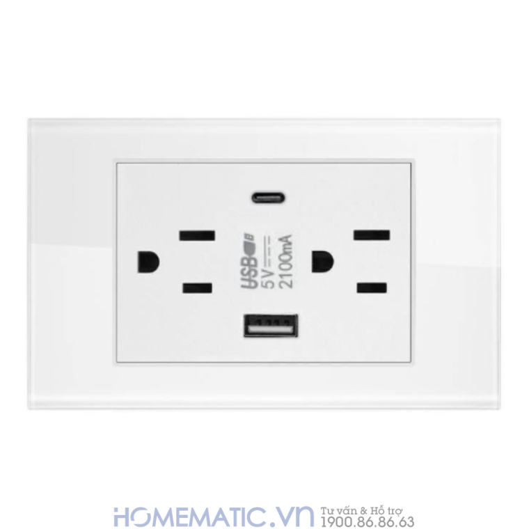 Ổ Cắm Usb âm Tường Homematic Hỗ Trợ Sạc Nhanh Mặt Kính Cao Cấp
