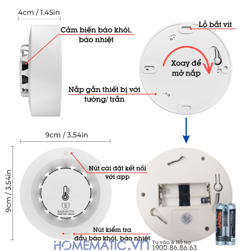 Thiết Bị Báo Cháy Báo Khói Không Dây Kiêm đầu Báo Nhiệt Thông Minh Exsmith Tf309 Thiết Bị Báo Cháy Báo Khói Không Dây Kiêm đầu Báo Nhiệt Thông Minh Exsmith Tf309
