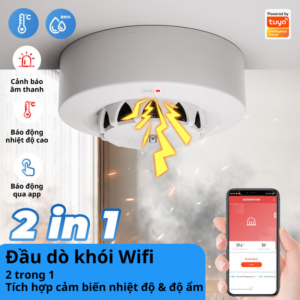 Thiết Bị Báo Cháy Báo Khói Không Dây Kiêm đầu Báo Nhiệt Thông Minh Exsmith Tf309