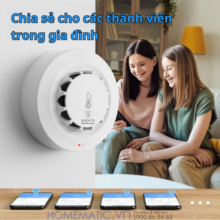 Thiết Bị Báo Cháy Báo Khói Không Dây Kiêm đầu Báo Nhiệt Thông Minh Exsmith Tf309