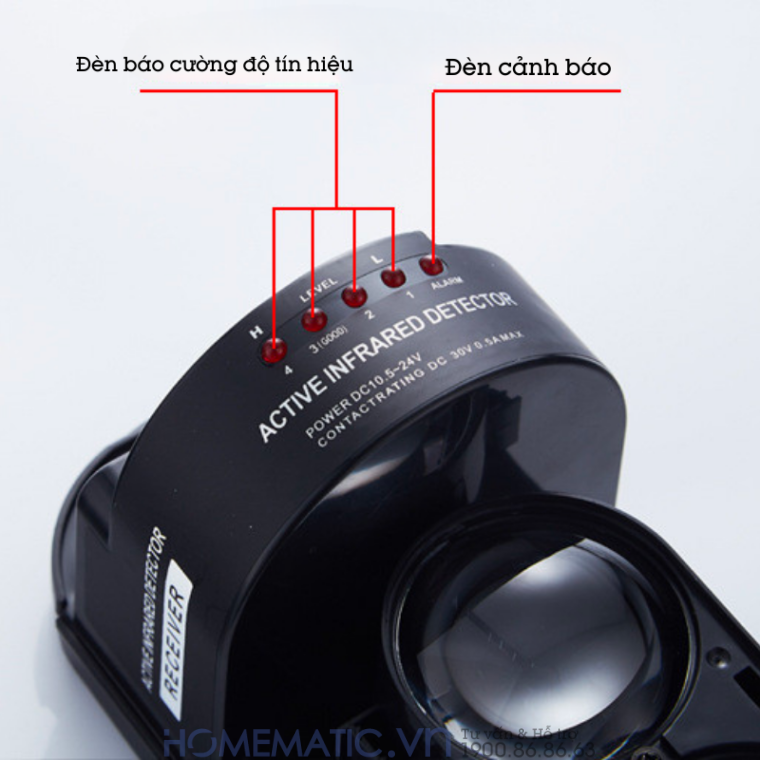 Beam báo trộm cảm biến hàng rào hồng ngoại 4 tia ABH-150L trang bị đèn tín hiệu và cảnh báo