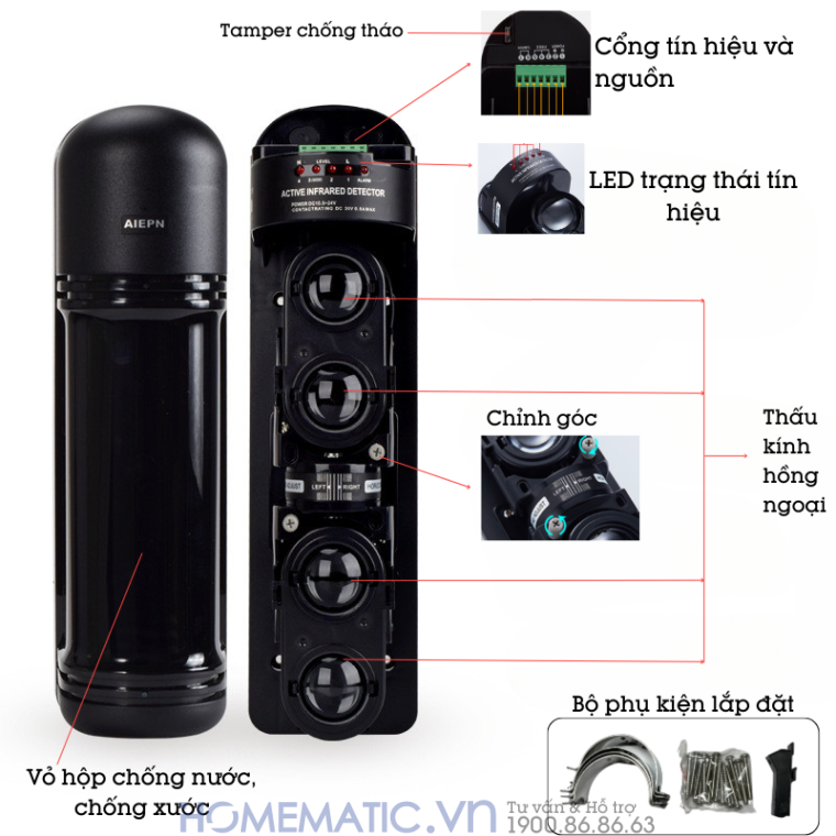 Beam báo trộm cảm biến hàng rào hồng ngoại 4 tia ABH-150L với feature discription Beam báo trộm cảm biến hàng rào hồng ngoại 4 tia ABH-150L với feature discription
