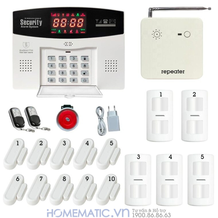 Bộ Thiết Bị Chống Trộm Báo Qua điện Thoại Dùng Sim 4g Exsmith Es1720 bộ 10 cảm biến cửa 5 cảm biến chuyển động