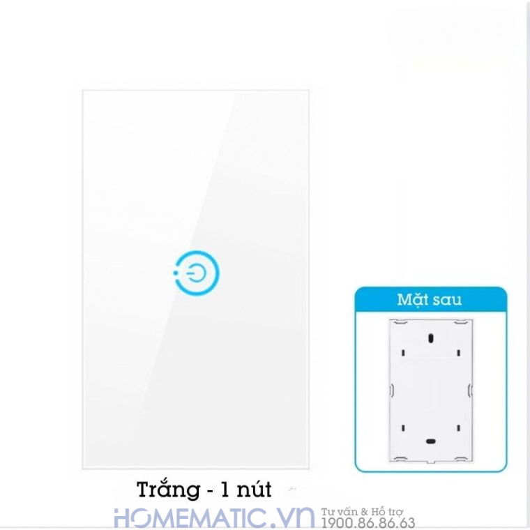 Công Tắc Cảm ứng Chạm Không Dây Dán Tường Mặt Kính Phát Sóng Homematic HMRBG 1 phím trắng