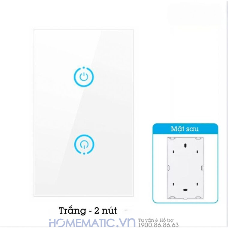 Công Tắc Cảm ứng Chạm Không Dây Dán Tường Mặt Kính Phát Sóng Homematic HMRBG 2 phím trắng