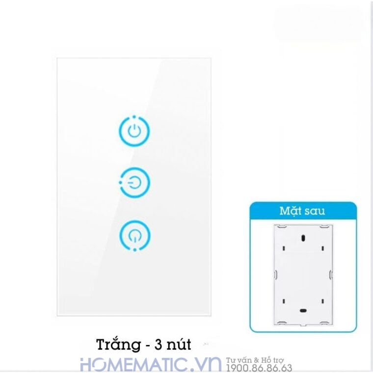 Công Tắc Cảm ứng Chạm Không Dây Dán Tường Mặt Kính Phát Sóng Homematic HMRBG 3 phím trắng