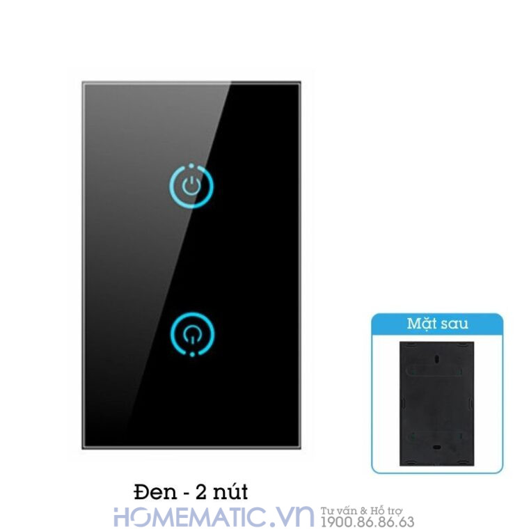 Công Tắc Cảm ứng Chạm Không Dây Dán Tường Mặt Kính Phát Sóng Homematic HMRBG 2 phím đen