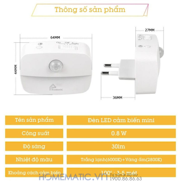 thông số Đèn Ngủ Cảm ứng Thông Minh Tiết Kiệm điện Zn07