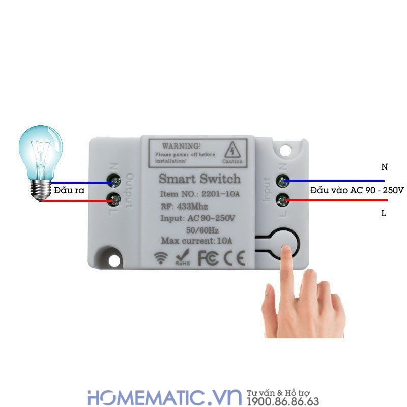 Cách nối dây Hộp công tắc điều khiển từ xa 220v Homematic WHK2201
