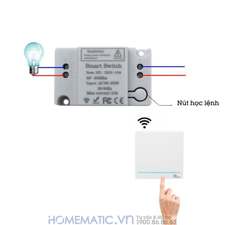 Công tắc phát sóng 1 nút truyền tín hiệu đến công tắc điều khiển từ xa 220v