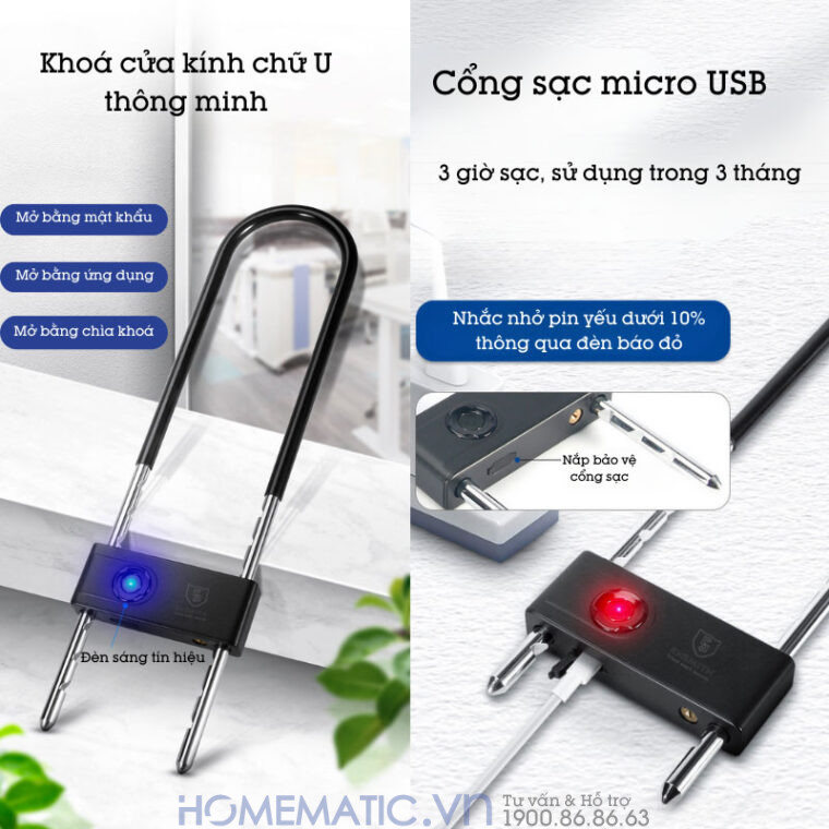 Ổ Khóa Cửa Kính Cường Lực Khóa Tay Nắm Cửa Kính Thủy Lực Thông Minh Exsmith Plu2-ty mở khoá