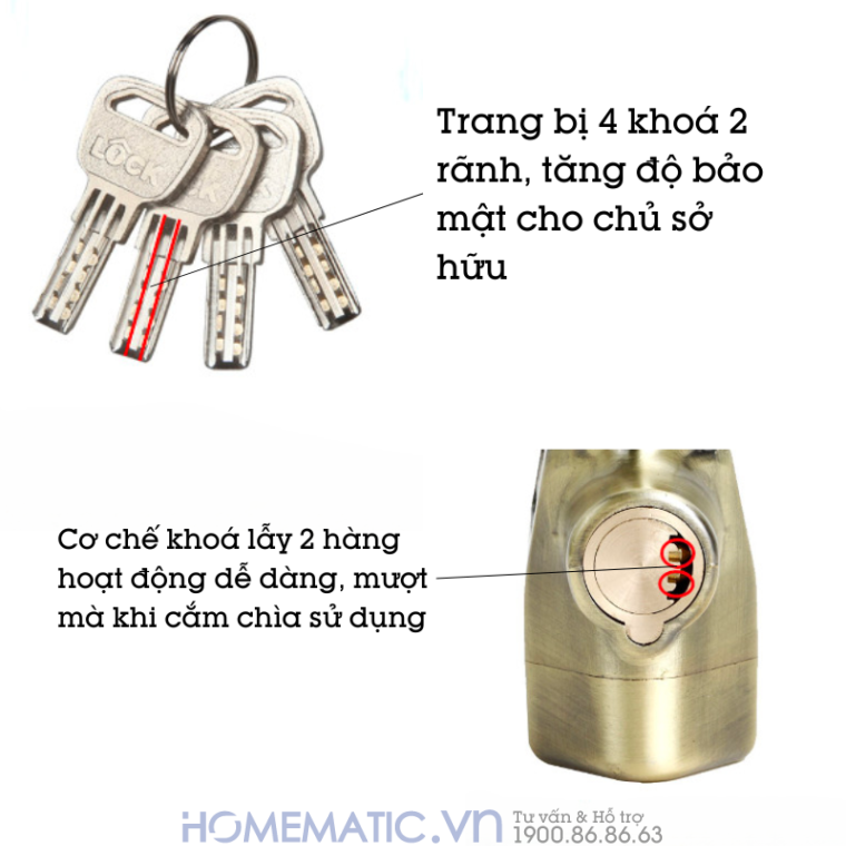 Ổ Khóa Hú Chống Trộm Nhà Chống Cắt Báo động Chống Nước Df8325 trang bị chìa khoá lẫy 2 hàng