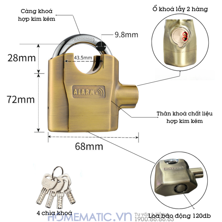 Ổ Khóa Hú Chống Trộm Nhà Chống Cắt Báo động Chống Nước Df8325 feature discription