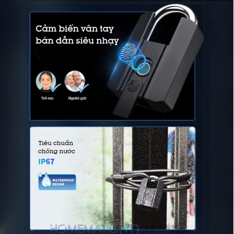 Ổ Khóa Vân Tay Chống Trộm Kèm Chìa Exsmith P303 cảm biến vân tay siêu nhạy