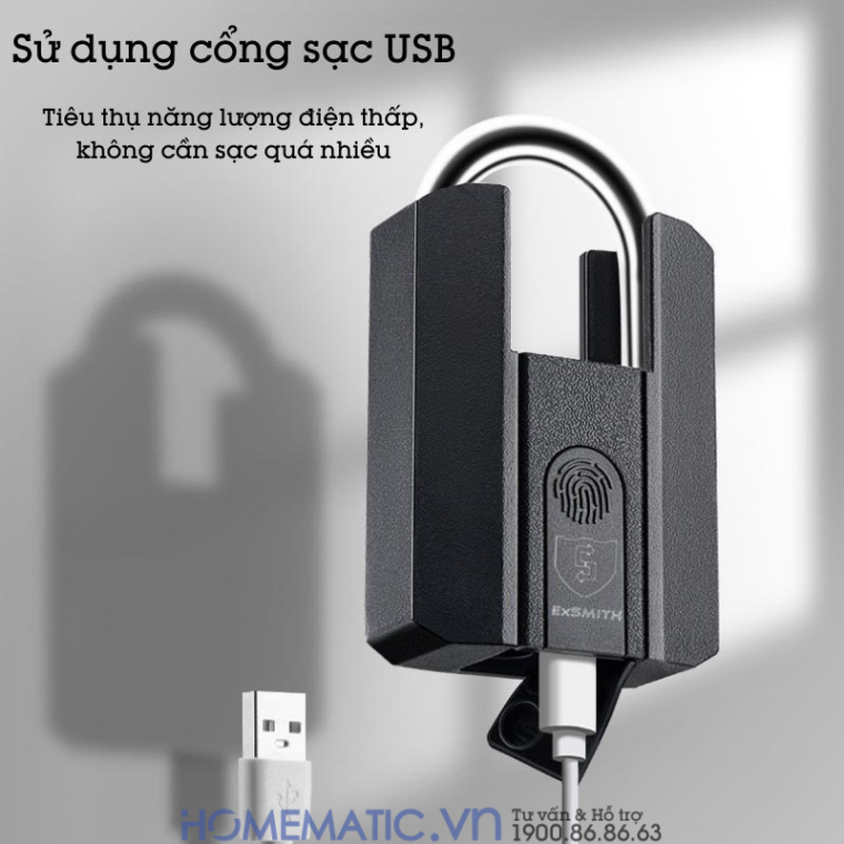 Ổ khoá vân tay Exsmith P303 sử dụng cổng sạc USB