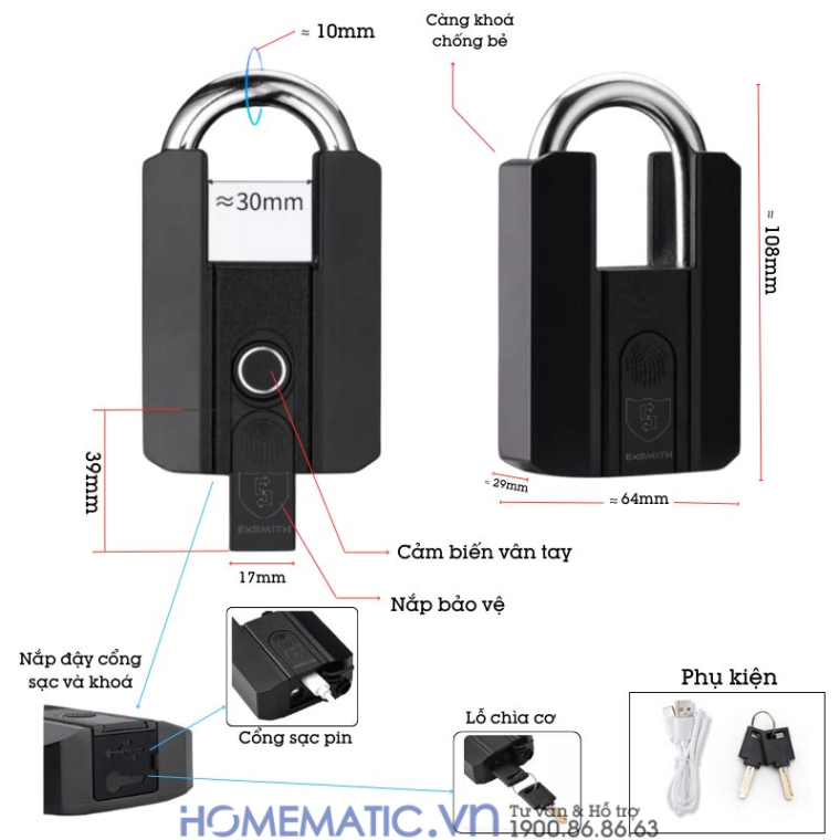 Ổ Khóa Vân Tay Exsmith P303 feature description