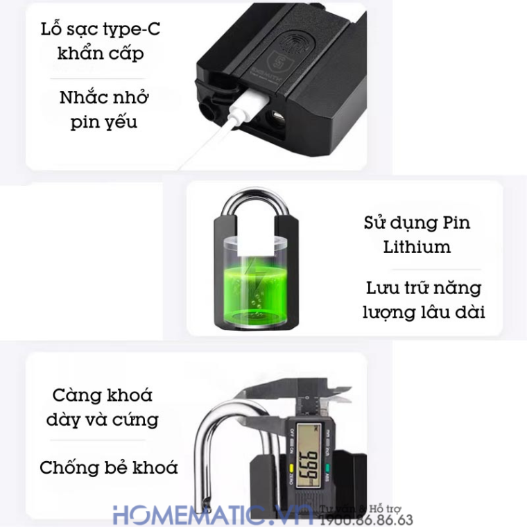 Ổ khoá vân tay Exsmith P303 sử dụng pin Lithium và càng khoá chống bẻ