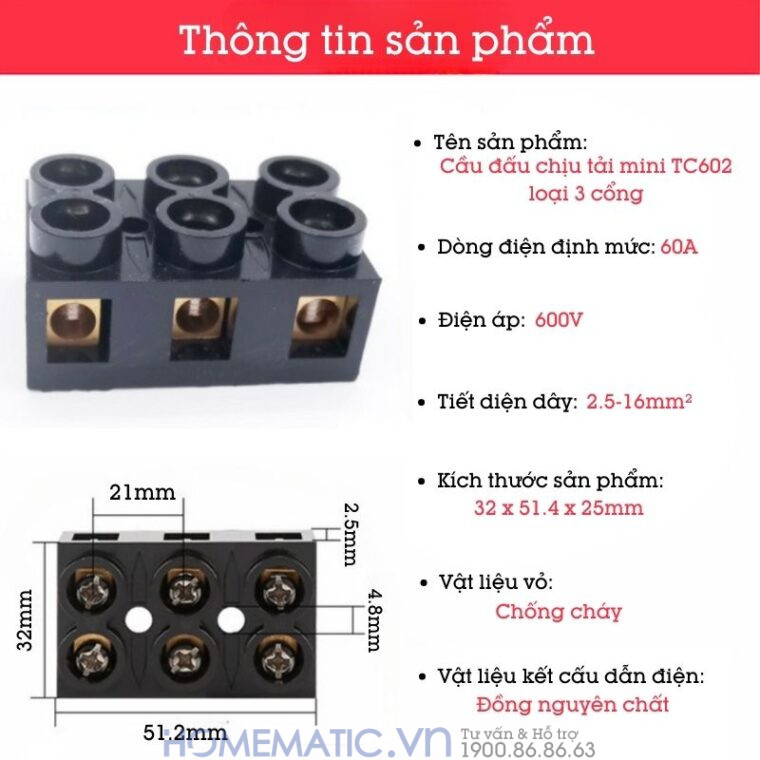 thông tin sản phẩm cầu đấu dây điện Tc603