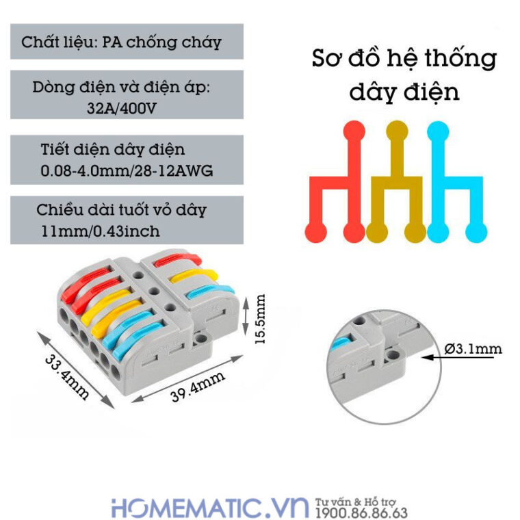 Cút Nối đầu Nối Dây điện Nhanh 3 Cổng Ra 6 Kv633