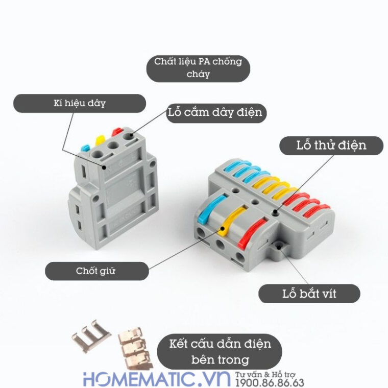 chi tiết Cút Nối đầu Nối Dây điện Nhanh 3 Cổng Ra 6 Kv633