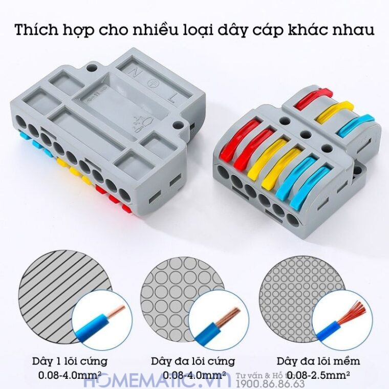 các loại dây phù hợp với Cút Nối đầu Nối Dây điện Nhanh 3 Cổng Ra 6 Kv633