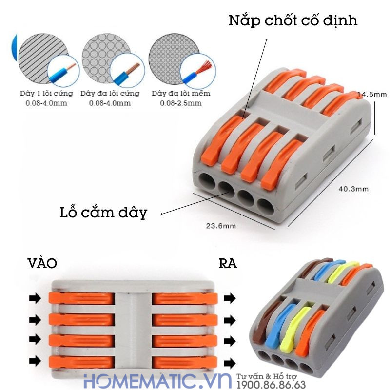 Cút Nối đầu Nối Dây điện Nhanh 4 Cổng Ra 4 Kv774-4p4c