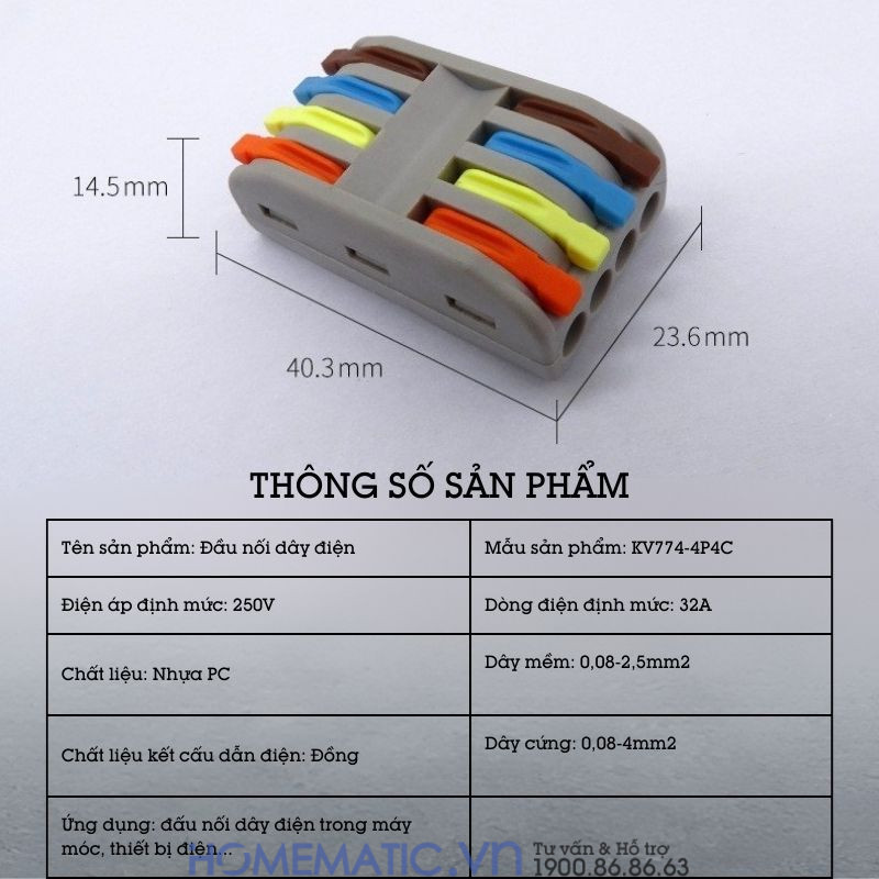 Cút Nối đầu Nối Dây điện Nhanh 4 Cổng Ra 4 Kv774-4p4c