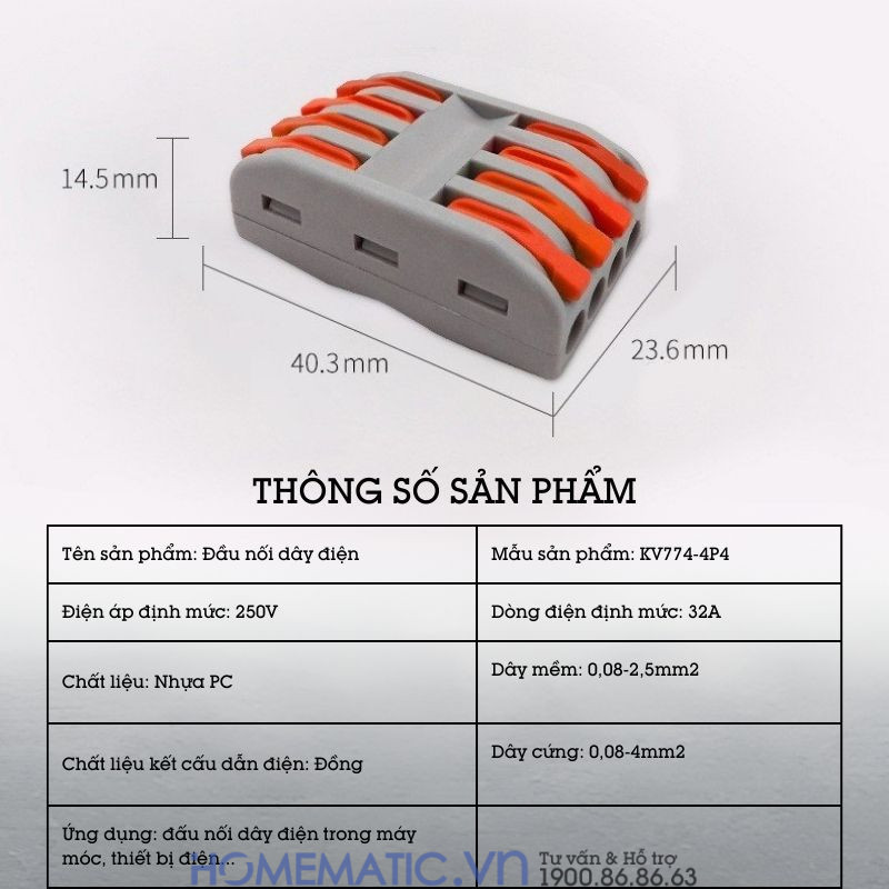 Cút Nối đầu Nối Dây điện Nhanh 4 Cổng Ra 4 Kv774-4p4c
