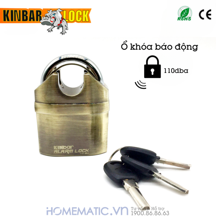 Ổ Khóa Chống Trộm Có Chuông Kêu Chống Nước Mưa Chống Cắt Kinbar K206c mặt trước kèm chìa