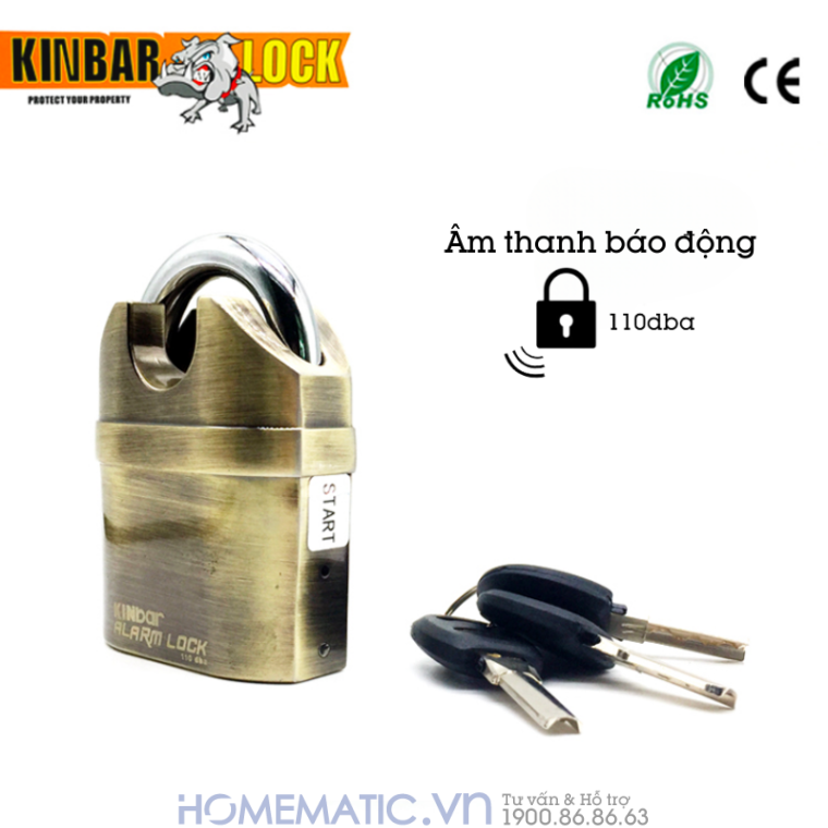 Ổ Khóa Chống Trộm Có Chuông Kêu Chống Nước Mưa Chống Cắt Kinbar K206c mặt nghiêng kèm chìa