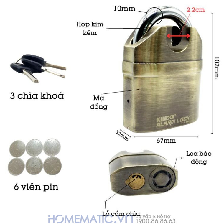 Ổ Khóa Chống Trộm Có Chuông Kêu Chống Nước Mưa Chống Cắt Kinbar K206c